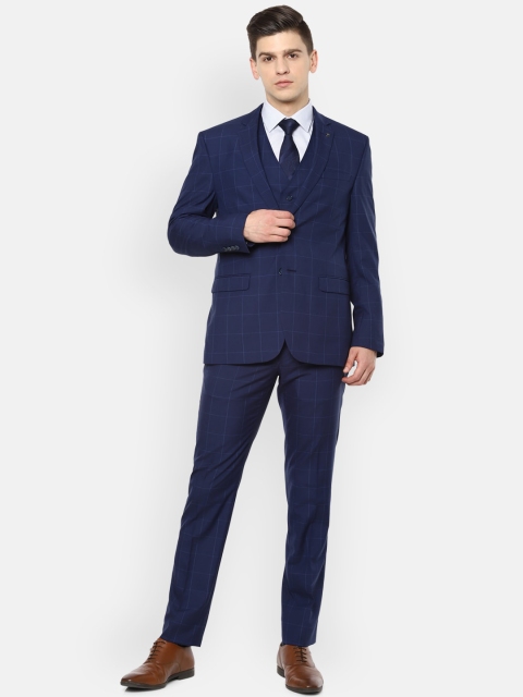 

Van Heusen Men Navy Blue Checked Slim Fit Single-Breasted 3 Piece Formal Suit