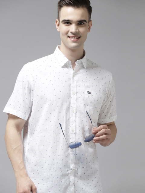 

Arrow Men White & Navy Blue Pure Cotton Printed Casual Shirt