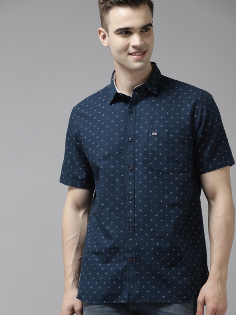 

Arrow Men Navy Blue Pure Cotton Printed Casual Shirt