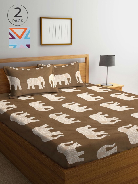 

KLOTTHE Blue & Brown Cartoon Characters 210 TC 2 King Bedsheet with 4 Pillow Covers