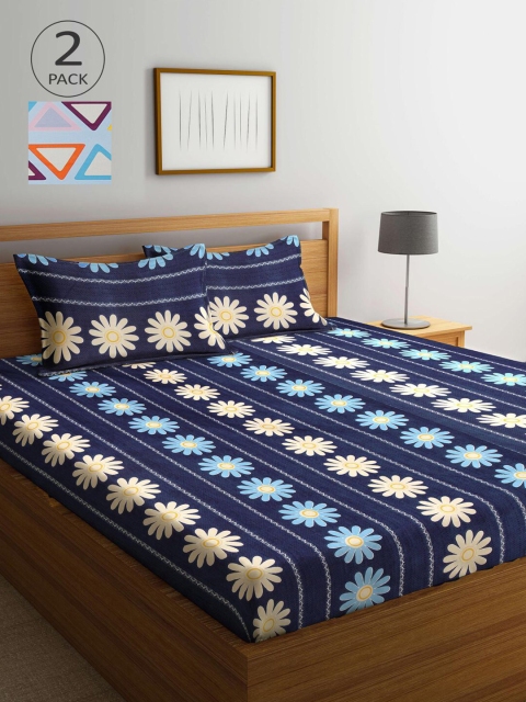 

KLOTTHE Pack Of 2 210 TC Cotton 2 King Bedsheet with 4 Pillow Covers, Multi
