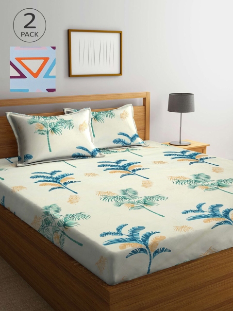

KLOTTHE Set Of 2 210TC Double King Bedsheets With 4 Pillow Covers, White