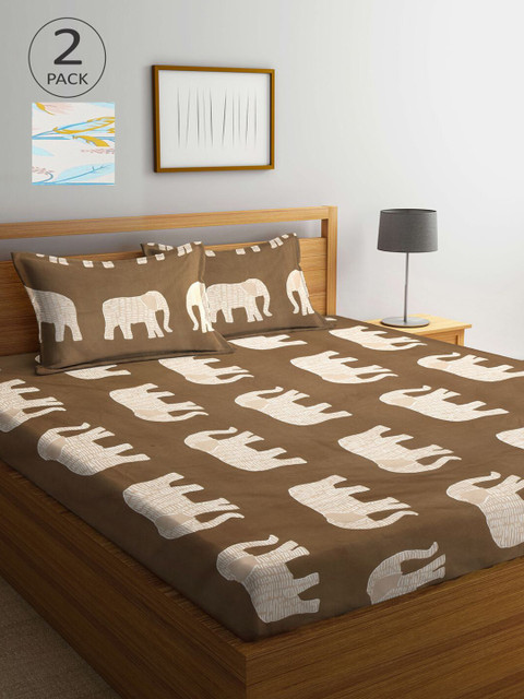 

KLOTTHE Brown & Off White Ethnic Motifs 210 TC 2 King Bedsheets with 4 Pillow Covers