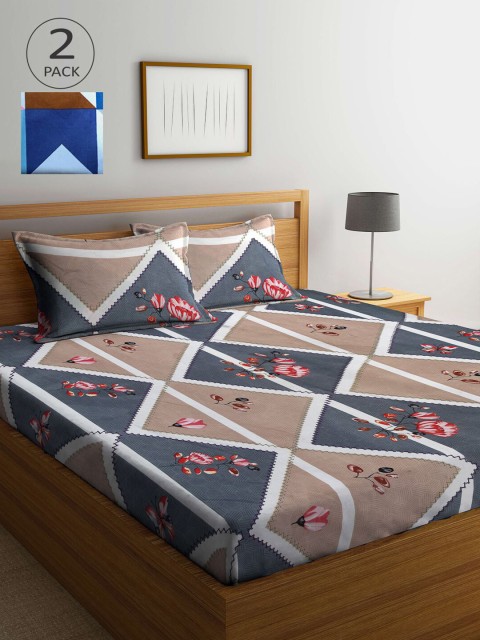 

KLOTTHE Set Of 2 210TC Double King Bedsheets With 4 Pillow Covers, Blue