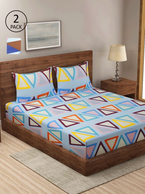 

KLOTTHE Blue & Yellow Geometric 210 TC 2 King Bedsheet with 4 Pillow Covers