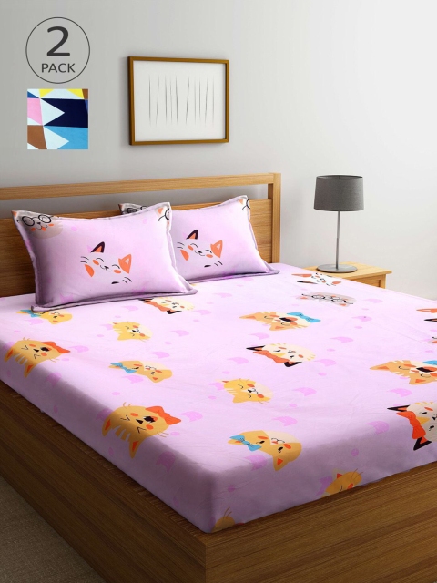 

KLOTTHE Pack Of 2 210 TC Cotton 2 King Bedsheet with 4 Pillow Covers, Multi