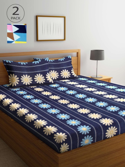 

KLOTTHE Blue & White Floral 210 TC 2 King Bedsheet with 4 Pillow Covers