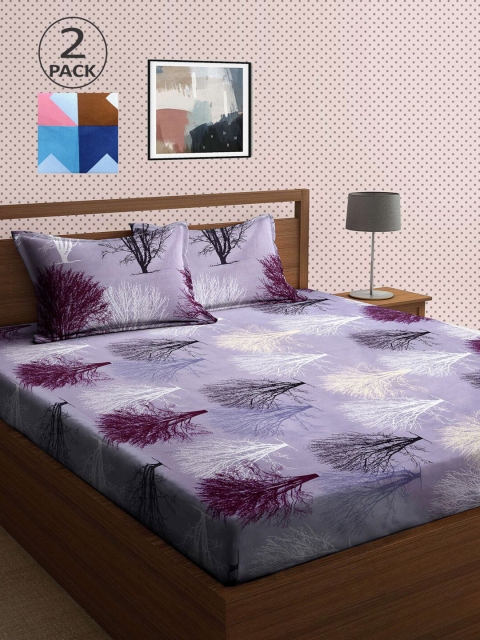 

KLOTTHE Grey & Blue 210 TC 2 King Bedsheet with 4 Pillow Covers