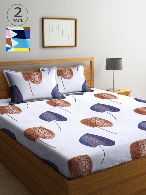 

KLOTTHE Blue & Brown 210 TC Set Of 2 King Bedsheet with 4 Pillow Covers