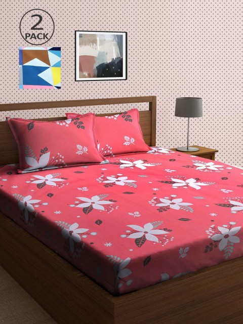 

KLOTTHE Blue & Pink Floral 210 TC 2 King Bedsheet with 4 Pillow Covers