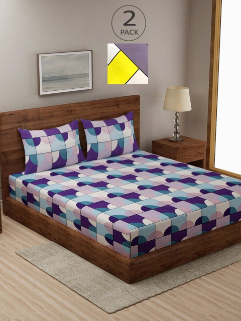 

KLOTTHE Purple & White Geometric 210 TC 2 King Bedsheet with 4 Pillow Covers
