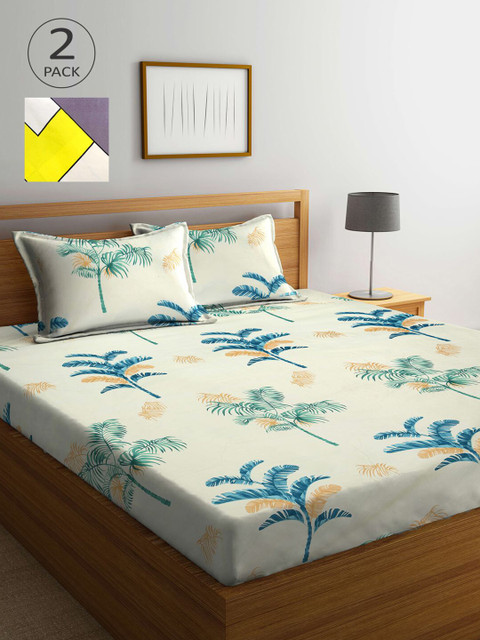 

KLOTTHE Set Of 2 210TC Double King Bedsheets With 4 Pillow Covers, White