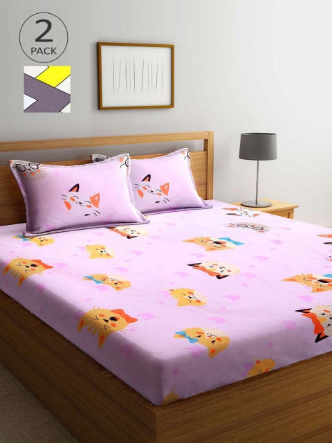 

KLOTTHE Pink & Blue Cartoon Characters 210 TC 2 King Bedsheet with 4 Pillow Covers