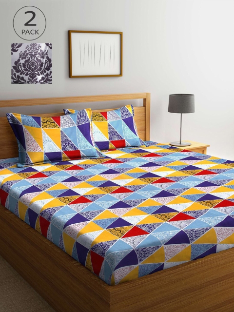 

KLOTTHE Multicoloured Printed 210 TC 2 King Bedsheet with 4 Pillow Covers, Multi
