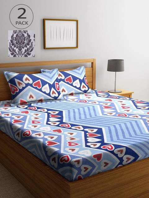 

KLOTTHE Blue & Grey 210 TC 2 King Bedsheet with 4 Pillow Covers