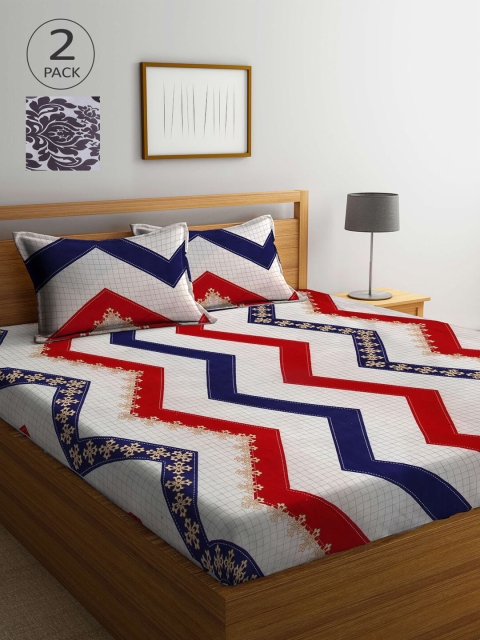 

KLOTTHE White & Red 210 TC 2 King Bedsheet with 4 Pillow Covers