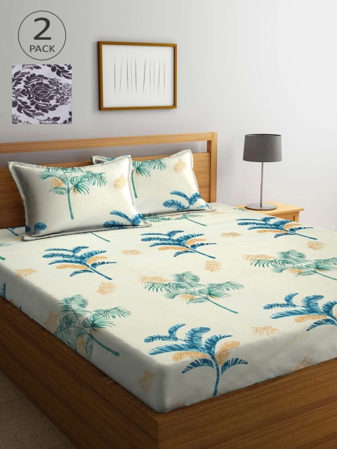 

KLOTTHE Grey & Off White Floral 210 TC 2 King Bedsheet with 4 Pillow Covers