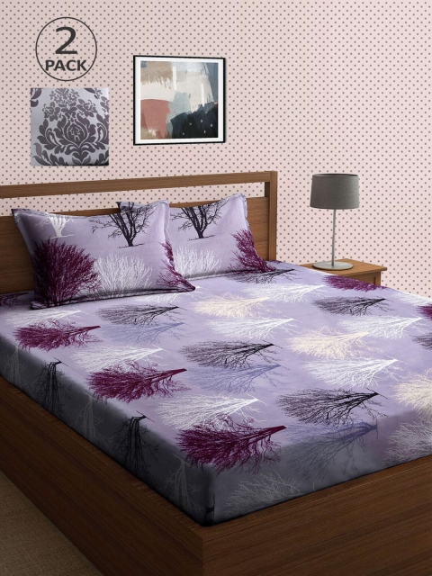 

KLOTTHE Grey & White 210 TC 2 King Bedsheet with 4 Pillow Covers