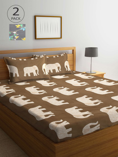 

KLOTTHE Set Of 2 210TC Double King Bedsheets With 4 Pillow Covers, Grey