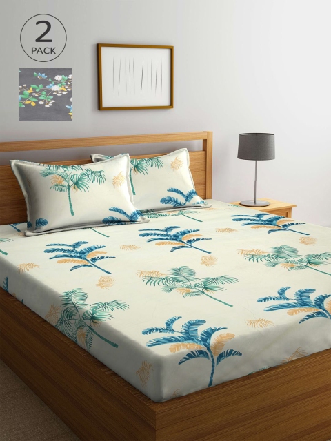 

KLOTTHE Grey & Off White Floral 210 TC 2 King Bedsheet with 4 Pillow Covers