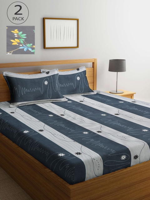 

KLOTTHE Grey & Green Floral 210 TC 2 King Bedsheet with 4 Pillow Covers