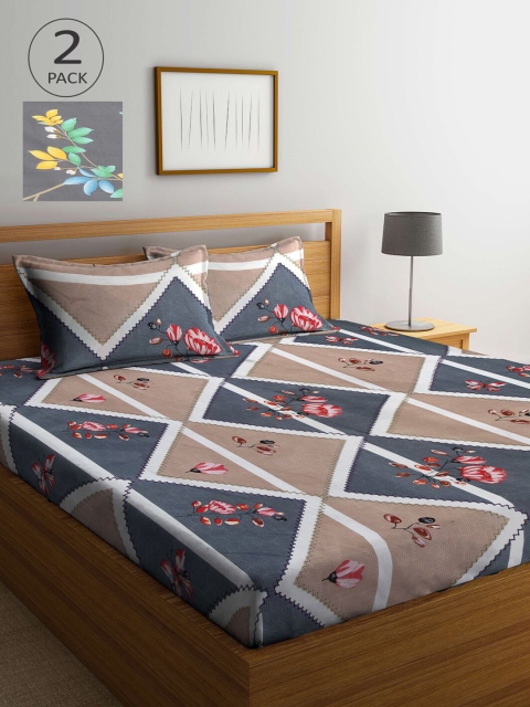 

KLOTTHE Pack Of 2 210 TC Cotton 2 King Bedsheet with 4 Pillow Covers, Multi