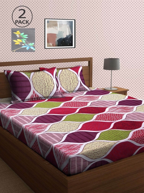 

KLOTTHE Multicoloured Geometric 210 TC 2 King Bedsheet with 4 Pillow Covers, Multi