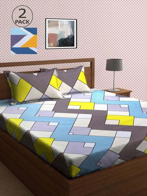 

KLOTTHE Set Of 2 210TC Double King Bedsheets With 4 Pillow Covers, Blue