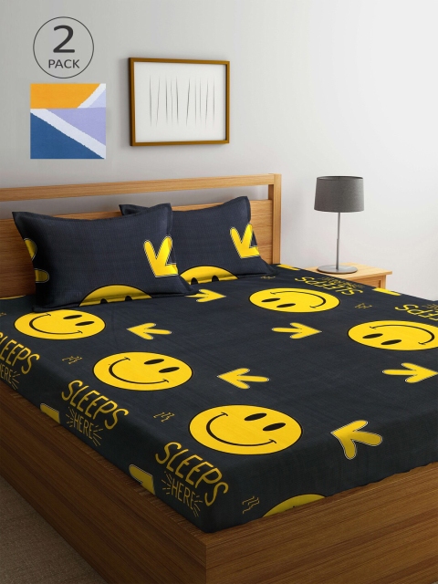 

KLOTTHE Pack Of 2 210 TC Cotton 2 King Bedsheet with 4 Pillow Covers, Multi