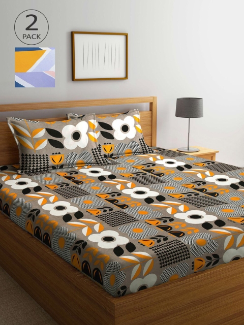 

KLOTTHE Pack Of 2 210 TC Cotton 2 King Bedsheet with 4 Pillow Covers, Multi
