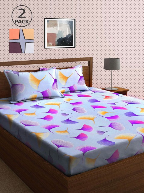 

KLOTTHE Pack Of 2 210 TC Cotton 2 King Bedsheet with 4 Pillow Covers, Multi