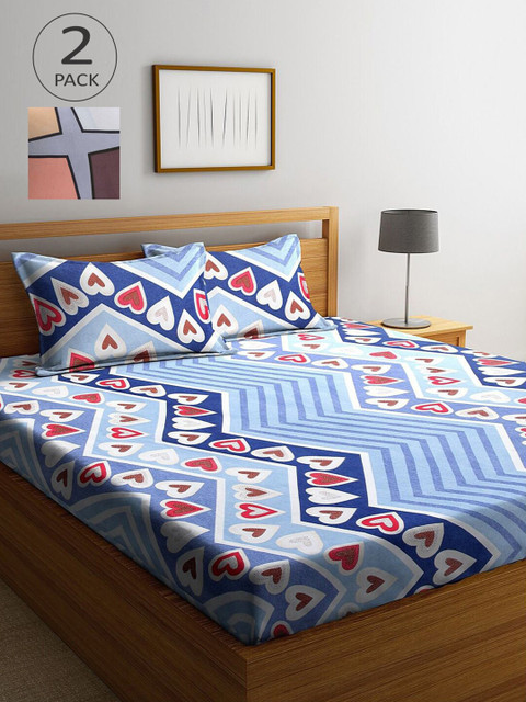 

KLOTTHE Grey & Blue 210 TC 2 King Bedsheet with 4 Pillow Covers