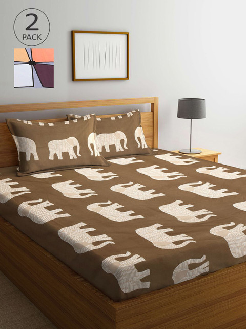 

KLOTTHE Brown & Beige Geometric 210 TC 2 King Bedsheet with 4 Pillow Covers