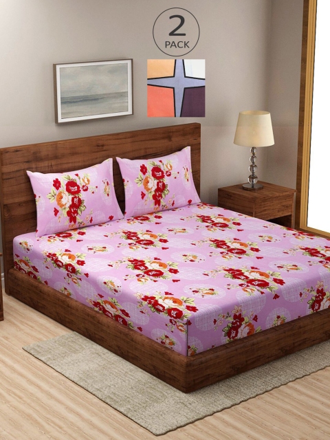

KLOTTHE Pink & Coral Floral 210 TC 2 King Bedsheet with 4 Pillow Covers