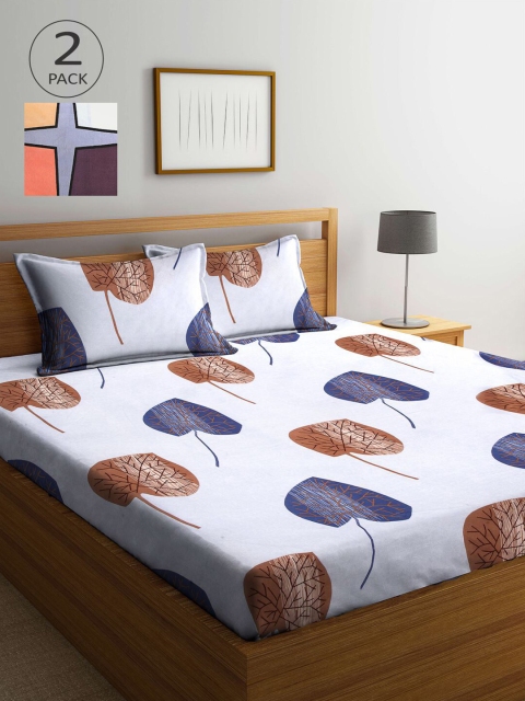 

KLOTTHE White & Brown Floral 210 TC 2 King Bedsheet with 4 Pillow Covers
