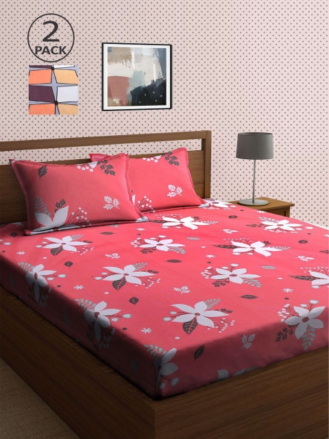 

KLOTTHE Coral & Red Floral 210 TC 2 King Bedsheet with 4 Pillow Covers