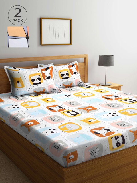 

KLOTTHE Pack Of 2 210 TC Cotton 2 King Bedsheet with 4 Pillow Covers, Multi
