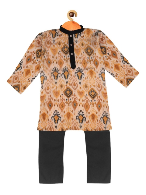 

SOULFULLY INDIAN Boys Cream-Coloured & Black Printed Regular Kurta with Pyjamas