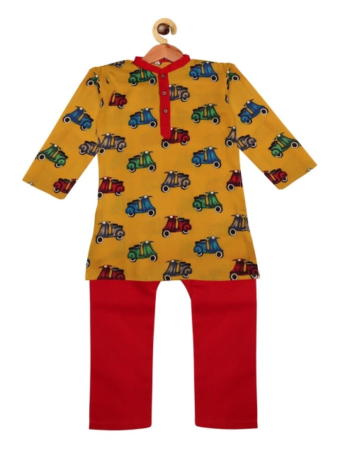 

SOULFULLY INDIAN Boys Yellow & Red Scooter Printed Regular Kurta With Pyjamas