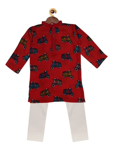 

SOULFULLY INDIAN Boys Red Embroidered Regular Kurti with Pyjamas