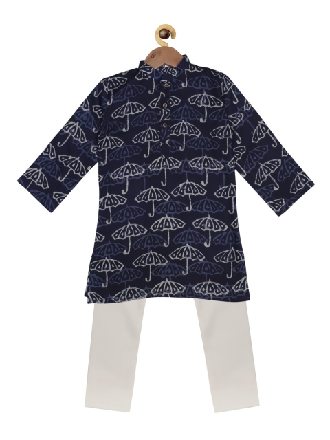 

SOULFULLY INDIAN Boys Blue Printed Regular Kurta with Pyjamas