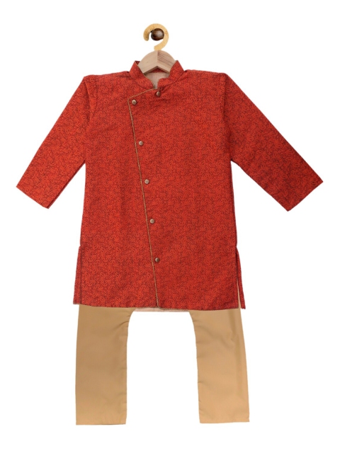 

SOULFULLY INDIAN Boys Orange Ethnic Motifs Printed Regular Kurta with Pyjamas