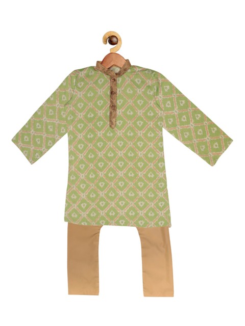 

SOULFULLY INDIAN Boys Green & Beige Ethnic Motifs Printed Regular Kurta with Pyjamas