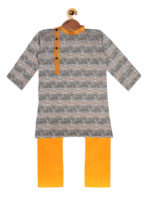 

SOULFULLY INDIAN Boys Grey Printed Angrakha Kurta with Pyjamas
