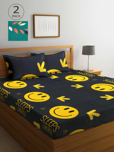 

KLOTTHE Pack Of 2 210 TC Cotton 2 King Bedsheet with 4 Pillow Covers, Multi