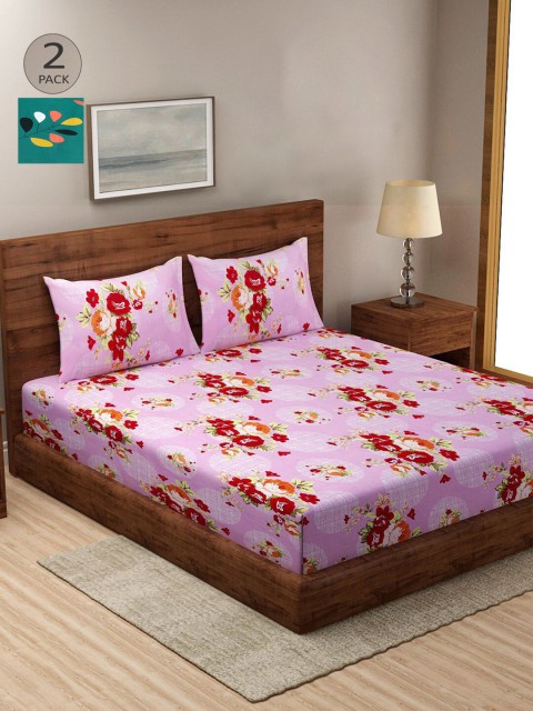 

KLOTTHE Set Of 2 210TC Double King Bedsheets With 4 Pillow Covers, Pink