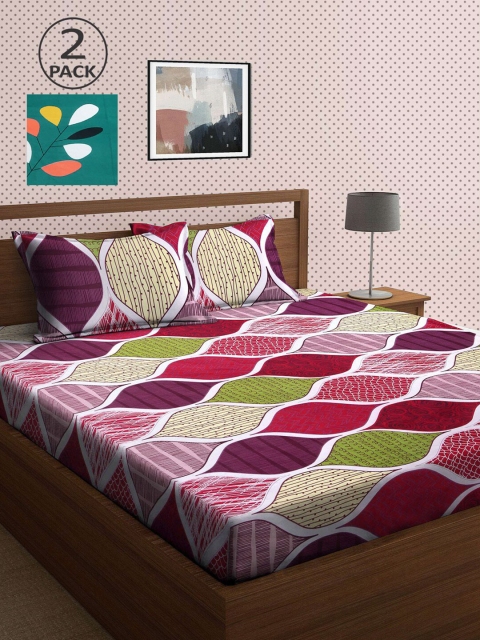 

KLOTTHE Pink & Green 210 TC 2 King Bedsheet with 4 Pillow Covers