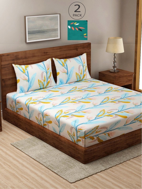 

KLOTTHE Pack Of 2 210 TC Cotton 2 King Bedsheet with 4 Pillow Covers, Multi