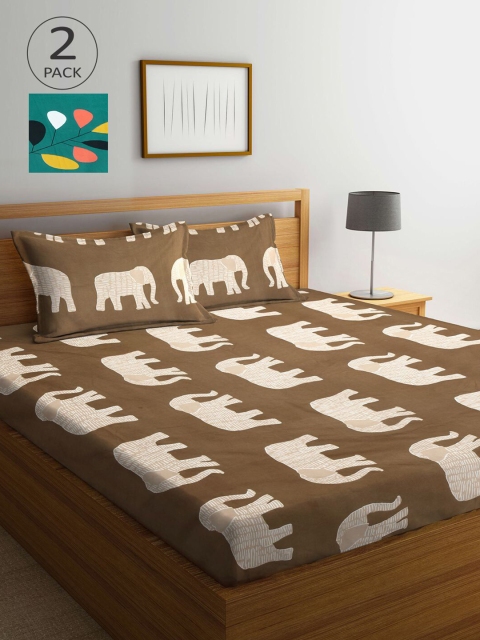 

KLOTTHE Brown & Green Floral 210 TC 2 King Bedsheet with 4 Pillow Covers