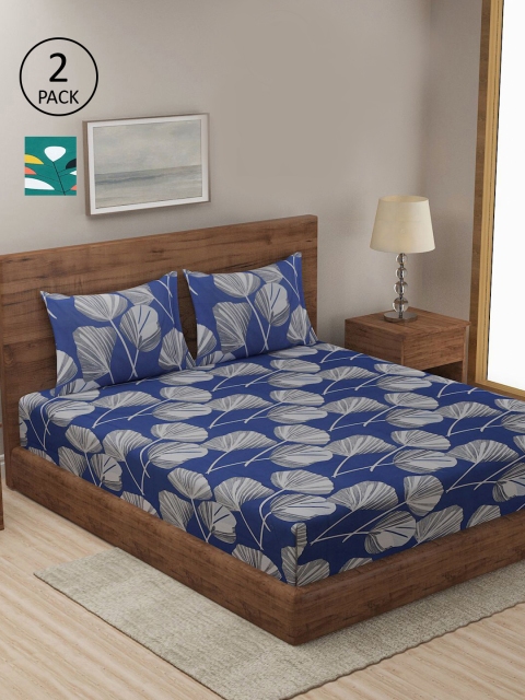 

KLOTTHE Blue & Green Floral 210 TC 2 King Bedsheet with 4 Pillow Covers